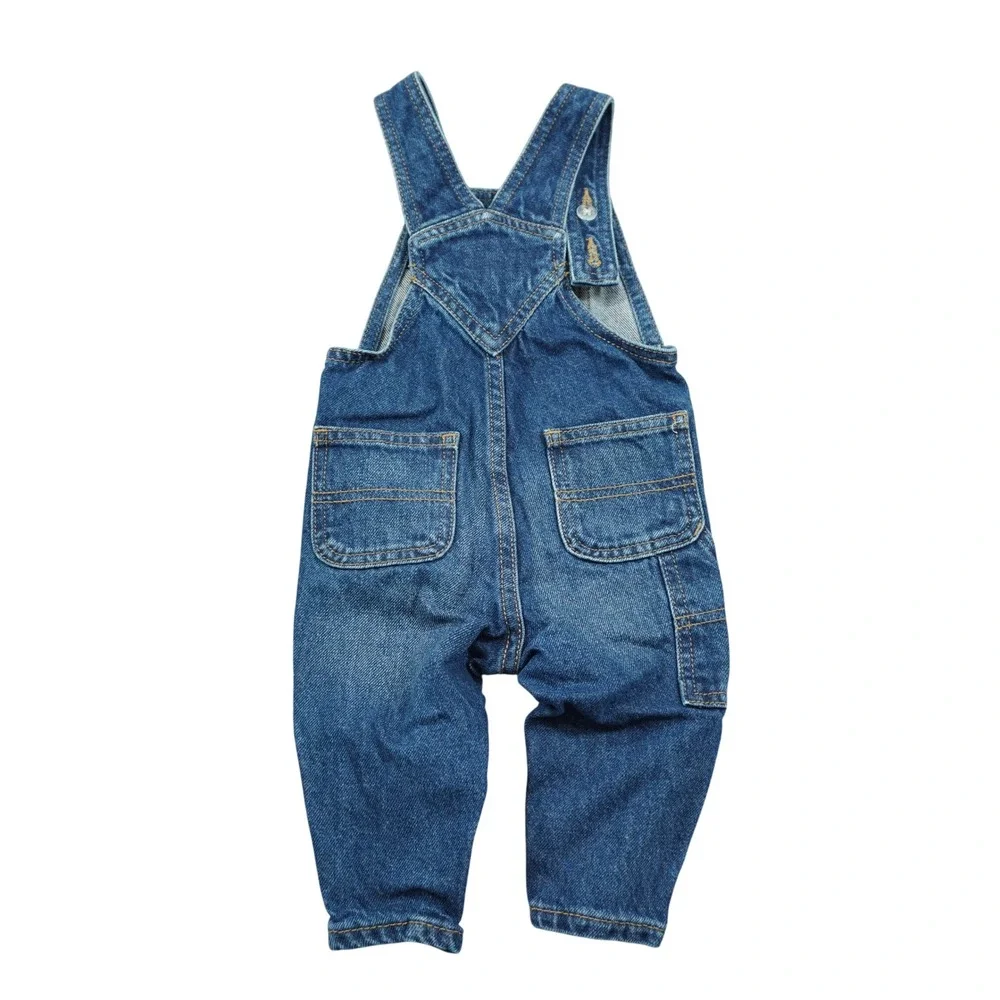 Old Navy Workwear 100%‎ Cotton Baby Denim Overalls Medium Wash Blue 6-12 Months